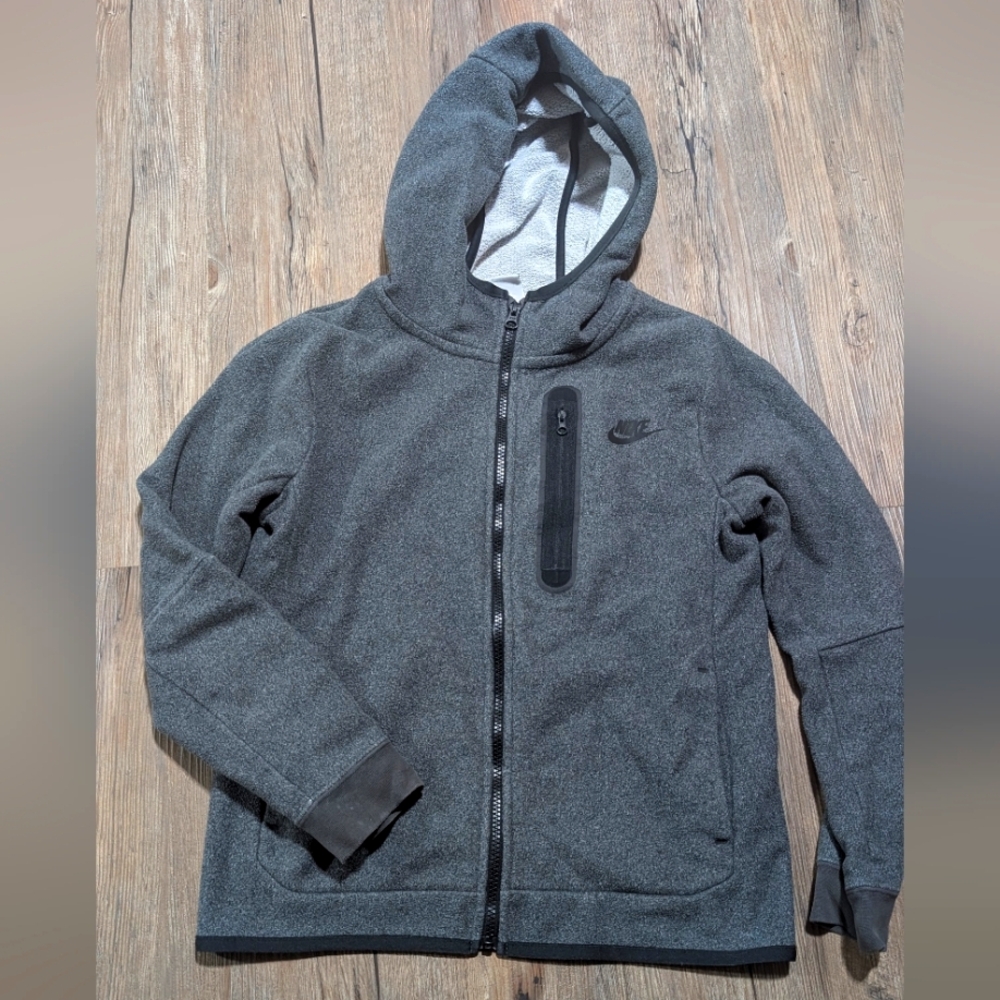 Nike Tech Youth Large Gray Hooded Zip-Up Jacket
